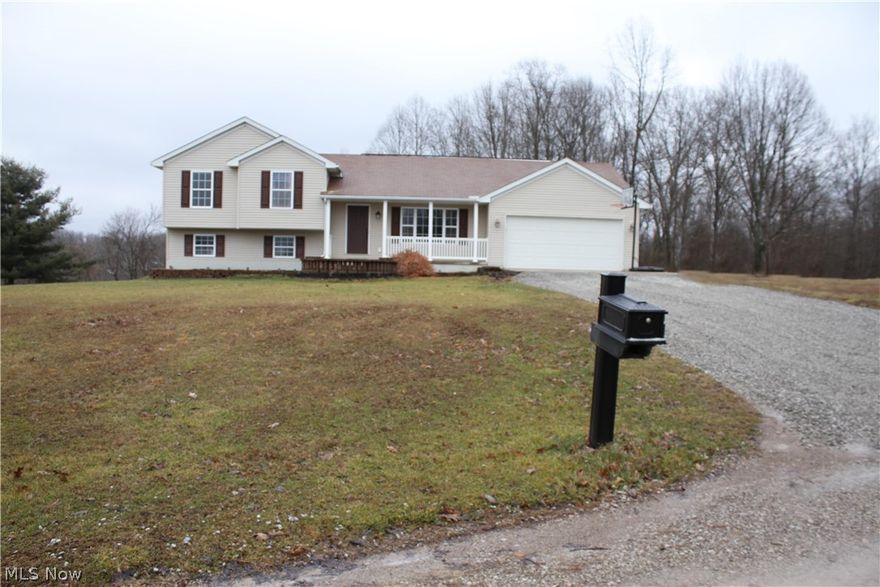 Beautiful home located in Muskingum County and Maysville Local School District sits on 3.26 acres and has public water!! Country setting but just minutes from shopping, restaurants and schools! Living, dining room and kichen have vaulted ceilings and open concept living. Kitchen has oak cabinets and all appliances are included. French doors off of dining area lead to the backyard. Upper level has 3 bedrooms and 2 full baths 6 panel doors through out home. Off of family room is a multi purpose bonus room which could be used for crafting or office space this room also includes a sink, craft table, washer and dryer hook-up and a storage closet. Basement could be finished for more living space and there is also rough in plumbing for another bathroom.