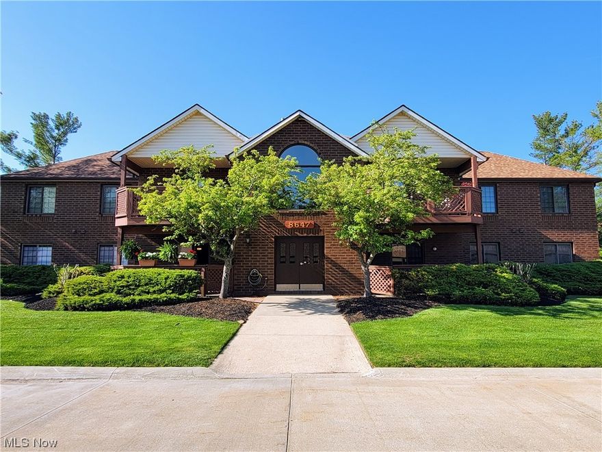 Desirable Courts of Country Lakes first floor condo! This end unit is move in ready. The spacious living room offers a corner gas fireplace and sliding doors to a large patio. A convenient storage room is off the patio. The kitchen is fully equipped with new dishwasher, range, refrigerator and microwave. There's a stackable washer and dryer in the utility room off the kitchen. The dinette area is adjacent to the kitchen and there's also an eat-in counter.  The primary bedroom suite has a private full bath with shower and a large walk- in closet. The second bedroom and a second full bath completes the condo. The one car garage is directly across the driveway. Country Lakes offers nice amenities including a clubhouse, pool, basketball court, tennis, playground and a pool. Located in a secure building in beautiful Country Lakes development. Don't miss!!