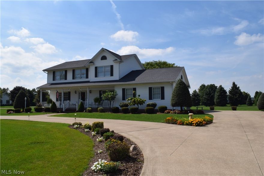 Original owners have meticulously maintained this 4 bedroom, 2 1/2 bath custom built Colonial.  From the moment you pull into the concrete circular driveway,  you will love the fabulous landscaping, covered front porch and deck. The quality and care shines from the inside out. Convenient irst floor laundry. Formal living room and dining room. 9' Ceilings on the 1st floor. Large eat-in kitchen with eating bar and dinette with bayed window, pantry and built-in desk. Kitchen opens to great room with ventless gas fireplace. Patio doors lead out to deck.  Endless possibilities in the unfinished basement that has a carpeted area.  Shed for all the extra lawn equipment.