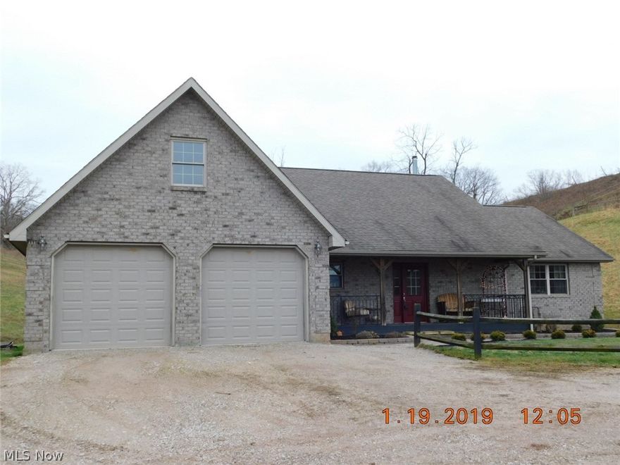 The property consists of a beautiful 4 br, 2 ½ bath, modern, all electric, brick home, 95 acres of developed farm land, horse stables, cattle & hay barn, equipment shed, corn crib, hay storage building and a cellar. Fully fenced and ready to farm for cattle and horses both. Plenty of acreage for hay, corn and bean production. The house has hardwood floors, oak trim, 6 panel pine doors, spacious living area, vaulted ceilings, open floor plan, custom oak cabinets, 2 car attached garage, beautiful front porch & back screened porch. The farm is approx. 95 acres +/-, 50% hay fields, 50% pastures. Pastures are fully fenced. Five pastures, 18, 18, 7, 2, 2 AC. All pastures are watered with some timber on the property. Two creeks & one pond. 23 stall horse barn with tack room, wash rack, bathroom, kitchen/office features custom oak cabinets. Livestock barn for cattle, goats or sheep with drylot. Hay storage for 3500 square bales. Has attached equipment storage for two tractors, cattle chute, he