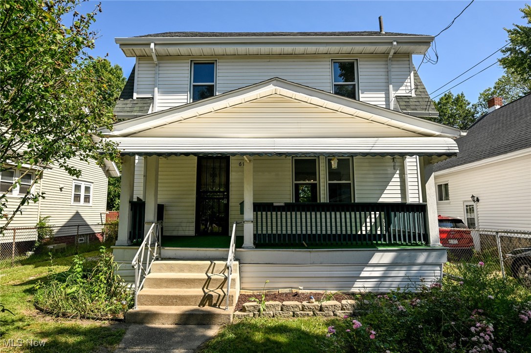 This charming Colonial is the perfect opportunity for you! Featuring a new roof and siding (2019), a fully remodeled main bath (2024) with updated plumbing, and brand-new waterproof heavy-duty flooring, this home is move-in ready. Enjoy the convenience of a massive 2.5-car garage with updated electrical, lighting, and wireless security controls. The property also boasts vintage built-ins, solid core doors, new commercial carpet and padding, and updated kitchen fixtures with a new range hood. The total fenced-in yard provides privacy and security, while three covered porches offer ample outdoor relaxation space. Recent updates include energy-efficient double-hung vinyl windows, an updated hot water tank, and a freshly serviced 80,000 BTU furnace. With a steel security door, a huge concrete parking area, and a quiet neighborhood on a newly paved road, this home truly has it all. Kitchen appliances are included!