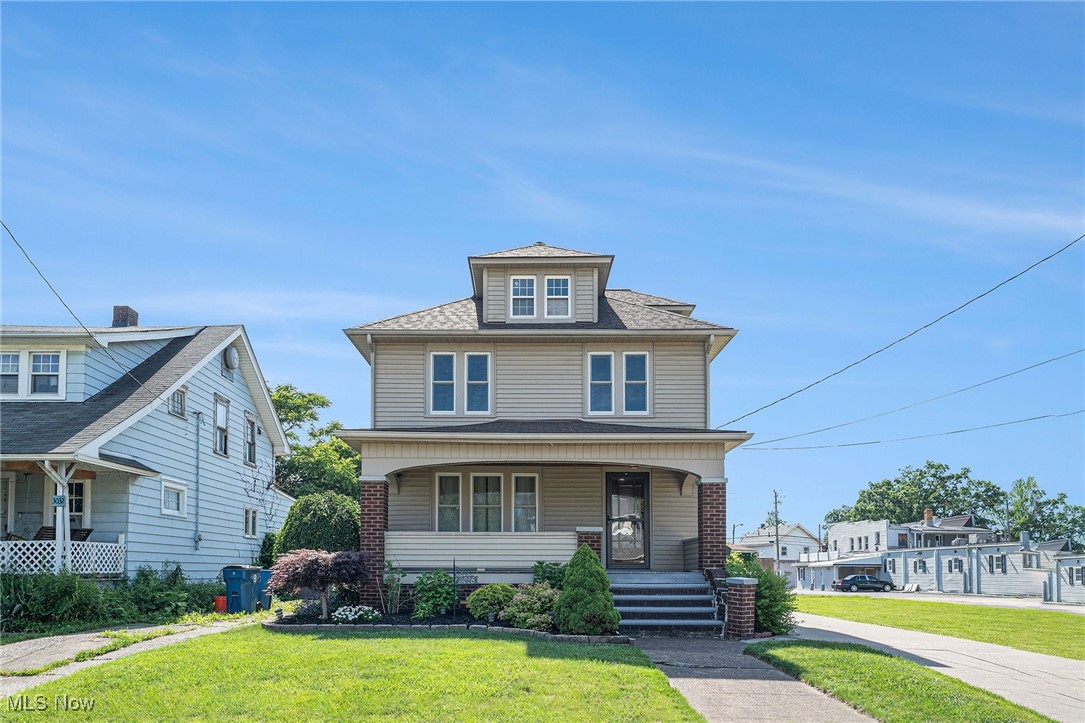 Welcome to 3026 Caroline Avenue, a Beautifully updated Colonial Home in the heart of Lorain offering historic charm and modern functionality. This spacious 3-bedroom, 1.5-bath home is situated on a 40 x 130 lot and features 1,888 total finished square feet including a third floor Attic Space and fully Unfinished Basement. Step onto the charming covered front porch and enter into a warm and inviting foyer. The large living room boasts original wood flooring and an abundance of natural light. Entertain guests in the formal dining room with its classic hardwood floors with Multiple Custom Built-ins, then move into the remodeled kitchen featuring luxury vinyl tile flooring, ample cabinetry, and included stainless steel appliances. Upstairs, you’ll find three generously sized Bedrooms with cozy carpeting and a full bath with updated finishes. The Unfinished third floor offers a 23 x 25 Attic with wood flooring, perfect for a playroom, home office, or creative studio. The full basement includes a laundry area, half bath, and multiple storage rooms, adding functionality and convenience. Modern updates throughout include newer roof, windows, HVAC, lighting, insulation, appliances, energy-efficient water heater, and more. The fully fenced backyard features a patio, rear deck, and a detached 2-car garage with electricity and lighting. Enjoy peaceful evenings in the landscaped yard or host summer gatherings with ease. Located in the Stecks 10 Ave Allotment, this home is within Lorain City School District and close to parks, shopping, and highways. The neighborhood offers curbs, sidewalks, and streetlights, perfect for daily walks and community living. Additional features include central air, ceiling fans, recessed lighting, gas dryer hookups, & a full concrete basement. Energy-saving improvements include upgraded insulation, doors, and smart thermostat. This home is move-in ready and ideal for those seeking space, character, and efficiency. Schedule your private showing today!