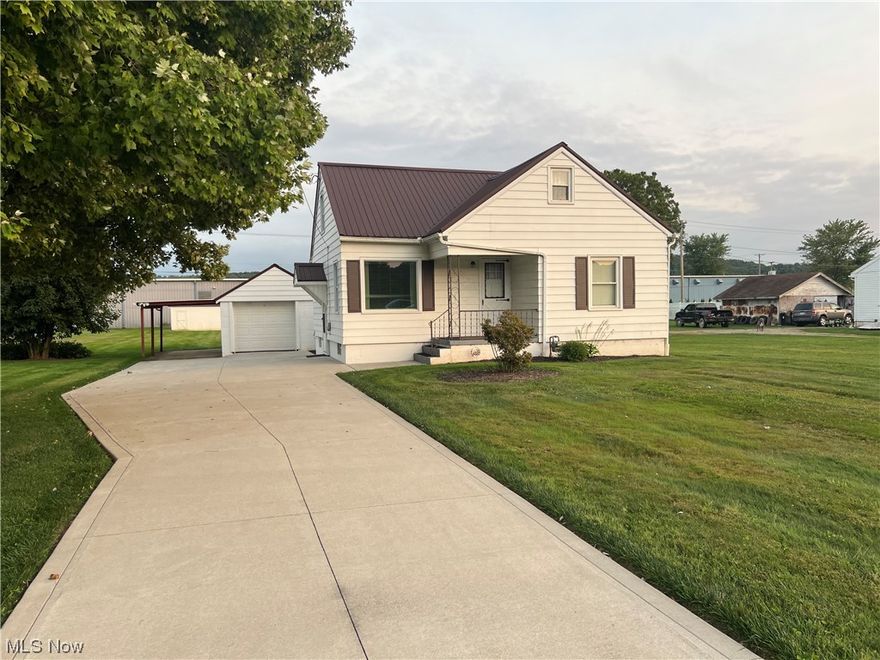 LOCATION LOCATION LOCATION!!!!!Welcome home to this cozy bungalow located on the outskirts of town and beautifully situated on almost a half an acre! This home has been pristinely cared for, well maintained, is move in ready and holds many updates as follows: A/C two years old, hot water tank installed in 2022, updated electrical panel, metal roof installed approximately 5 years ago, new concrete driveway 2020, block basement windows. Kitchen is lined with plenty of cabinets and has an open concept with the dining room. Master bedroom is conveniently located on the first floor beside a full bath. Exterior of the home features a one stall garage with attached carport, a storage/ tool shed with garage door and spacious backyard.  Home also comes fully equipped with appliances: refrigerator, range, washer and dryer. Do not miss the opportunity to call this home!!! Call today to schedule a showing!!!