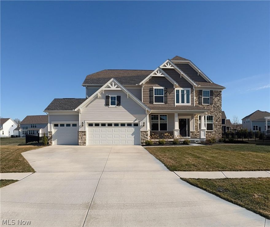 Built in 2023, this home sits in a cul-de-sac with a great pond view, plus a 3-car garage and a fully fenced-in backyard. It also includes a built-in security system, and the neighborhood features a community pool.
