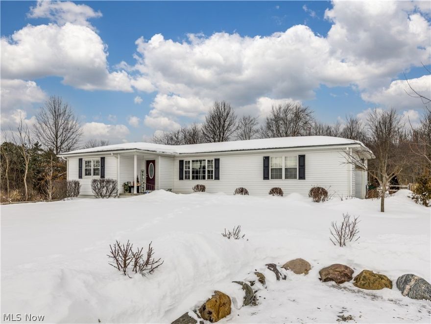 What a gem!!! Immaculate move-in ready, 3 bedroom ranch with updated kitchen- maple cabinets, stainless steel appliances and granite counters. Updated bath with granite and wood floors. Enjoy outdoor living on 2+ acres of land with above ground pool and deck, stamped concrete patio, and custom wood swing set. 2 car heated garage with access to the basement. The basement has a walkout to the backyard. Tons of updates!! Breaker box 2016, furnace and A/C 2018, roof, siding, and windows 2012, and aeration system in 2012. Master bedroom has a closet organizer.