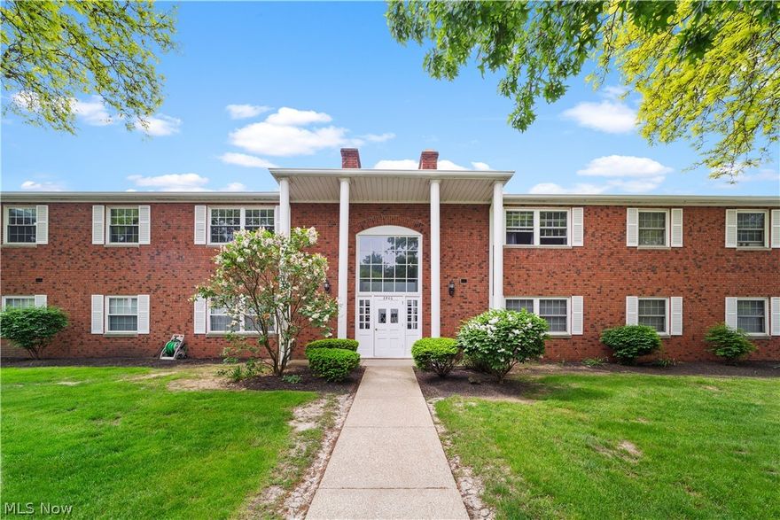 Low maintenance living in this two bedroom condo in Heritage Circle. Sunny second floor unit with a cozy fireplace. Tasteful kitchen with all appliances including dishwasher and good countertop space. Includes eat-in bar area. Spacious living area flows into dining area with enough room for a full sized table. Simple and clean bathroom recently refreshed with new flooring and toilet. Primary bedroom with large walk-in closet. Second bedroom was most recently used as an office, could remain or be used as a guest space. Bring your paintbrushes and customize to your taste. Convenient covered parking with assigned space plus storage, located at corner closest to entrance of the unit. Plenty of additional parking for guests. Laundry located on first floor. Community includes a pool just steps away and events room that can be reserved for private use. Picnic area with grill and lovely landscaped grounds. Tranquil setting in a fantastic location, convenient to all shops and amenities along Center Ridge.