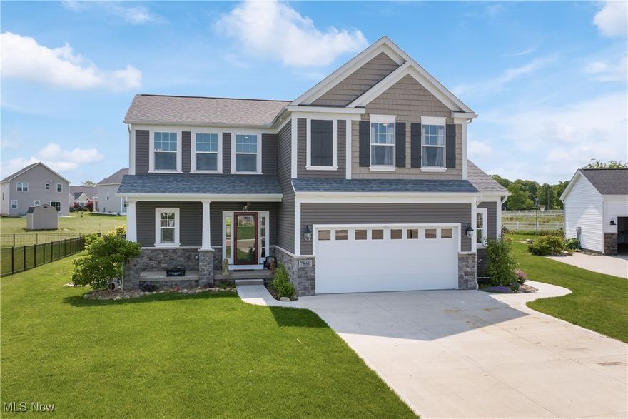 **Almost New & Absolutely Stunning!** This meticulously maintained home, built just 4 years ago, offers the perfect blend of modern living and tranquil countryside charm. Enjoy the convenience of a **first-floor master suite and laundry**, along with an open and airy floor plan perfect for entertaining.

The heart of the home is the **vaulted sunroom**, bathed in natural light and offering serene views. Upstairs, you'll find **two additional bedrooms and a versatile flex space** – ideal for a playroom, study, or whatever suits your needs!

The **finished lower level** is an entertainer's dream, boasting a **huge rec room/family room** and a **full bath with a luxurious soaking tub**. Plus, there's a **studded, ready-to-finish room** that could easily become a **4th bedroom or home gym**, thanks to the existing egress window.

Step outside into your own private oasis! The **fully fenced backyard** features breathtaking landscaping, a charming garden, and the **cutest greenhouse you've ever seen** – perfect for the avid gardener or a peaceful retreat. Relax by the **beautiful koi pond and trickling waterfall**, and enjoy the stunning views of the neighboring farm. A **covered back porch and patio** offer additional spaces for outdoor enjoyment. A handy **storage shed** provides plenty of room for your outdoor toys and tools.

This home offers the best of both worlds: all the amenities of a desirable neighborhood with the peaceful ambiance of country living. Don't miss your chance to own this exceptional property!