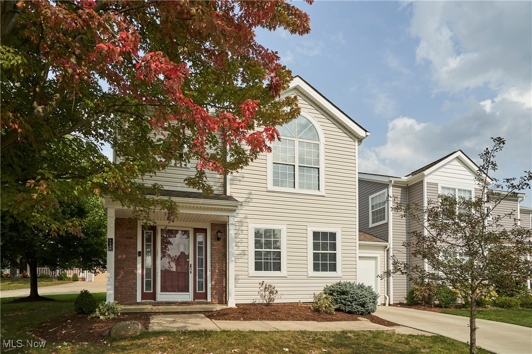 Beautiful Townhouse with open floor plan, lots of windows with natural sunlight, vaulted ceilings, recessed lighting, and 1st floor bedroom with full bath. Large bedroom upstairs has two walk-in closets. Many updates include: quartz countertops in kitchen with ceramic backsplash 2021, stainless appliances replaced 2021 with water line installed to refrigerator, luxury vinyl flooring throughout 1st floor, neutral colors, updated bathrooms, roof -vinyl siding-gutters replaced 2025, HVAC replaced 2022. End unit located in desirable Huntsford Farms community offering low maintenance and many amenities. Additional parking located in cul-de-sac just outside unit. Priced to sell!