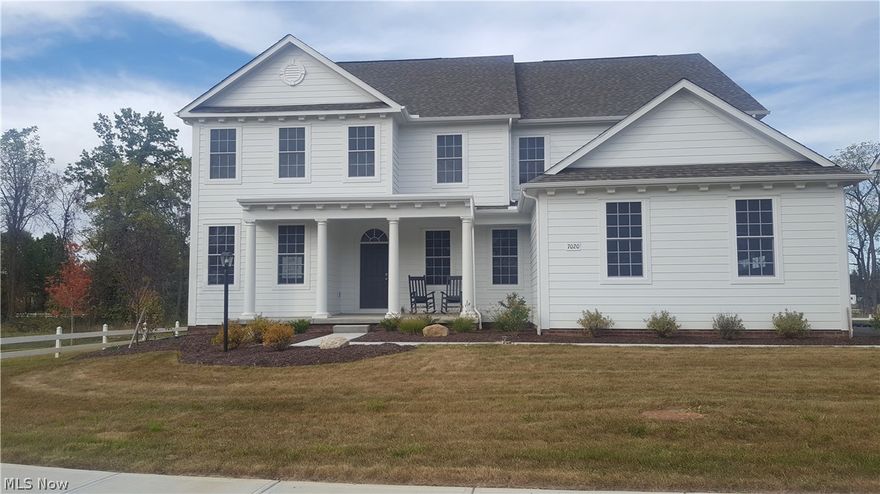 This is an amazing new home with stunning views of a pond and mature trees. The gourmet kitchen with a designer style island, upgraded cabinets, pendant lights, and a tile wall backsplash is great for entertaining. There is a beautiful wood staircase off of the 2 story great room. Engineered hardwood throughout the 1st floor with a 1st floor laundry, lrg mud room, walk-in pantry, pocket office, and a sunroom. The owners bath has an oversized walk-in shower, a tile shower wall, and upgraded cabinets. There are 3 additional bedrooms, a loft, and a Jack-and-Jill bathroom upstairs. Ranked the #1 Suburb in America by Business Insider, New Albany boasts great schools and outdoor activities. Home is ready today!