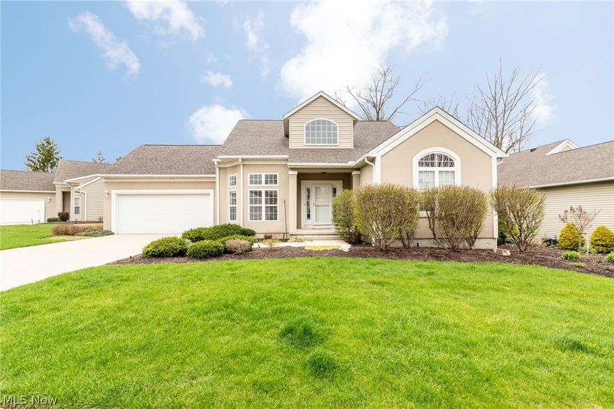 Beautiful Free Standing Cluster Home in Ethan's Green! Two story Foyer with Palladium window leads to the vaulted Dining Room with floor to ceiling windows. Spacious Kitchen with laminate floors, planning desk, breakfast bar and all appliances including newer (2025) Beko refrigerator; flows into the Family Room with gas fireplace and ceiling fan for cozy evenings! Delightful Sun Room with light from three walls of windows; has sliding doors leading to the brick patio, perfect for dining al fresco! Oversized First floor Primary suite has vaulted ceiling, walk-in closet and full bath with stall shower and soaking tub. Convenient Laundry room and Powder room off Kitchen. Second level offers two large bedrooms and full bath with shower over tub. Finished Lower Level Rec Room is offers tremendous space 42 x 24 dimensions, and includes a huge walk-in closet behind the barn door. Portion of basement is pre-plumbed for additional bath. Unfinished section of lower level has mechanicals and plenty of storage space. Furnace 2023. Interior freshly painted 2025. Updated LED lighting, custom blinds throughout. Close to shopping and dining, minutes from highway. Gleneagles Golf Course and Dining on site minutes away! Don't miss! AAA+!