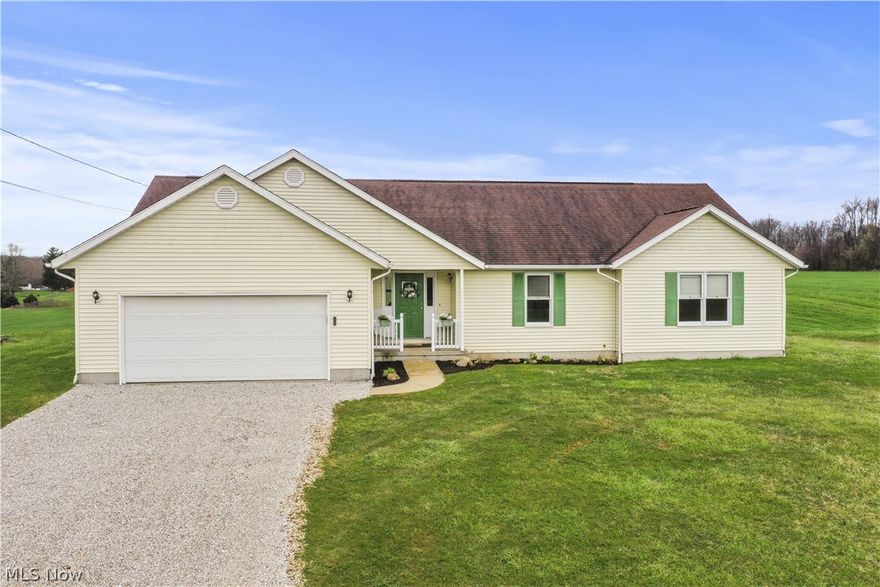 This MOVE-IN READY very spacious Ranch Style home with its cathedral ceilings sits off the road on almost an acre lot in a very desirable, quiet neighborhood in Green. With fresh paint and new carpeting throughout most of the home, an eat-in newly updated kitchen and formal dining room, deck, and spacious open living room with a brick fireplace, you'll have plenty of living space. This house has the convenience of first floor laundry, 2 full baths, 3 nice size bedrooms with a walk in closet, in the main bedroom and double door closets in the other two rooms. A dry, full huge basement just waits to be finished. House includes a Bosch Dishwasher, Refrigerator, Stove, Washer and Dryer. Also updated in the house is a brand new high efficient furnace, air conditioner, hot water tank recently installed in Fall of 2023. Roof is approximately 13 yrs. old.  Book your showing today! Centrally located to Expressway with plenty of close shopping, restaurants etc.