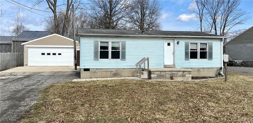 Move In Ready! Ranch Style Modular: 3 Bedrooms, 2 Full Baths, Convenient Floor Plan, New 2 Car Garage. Residential or Commercial.