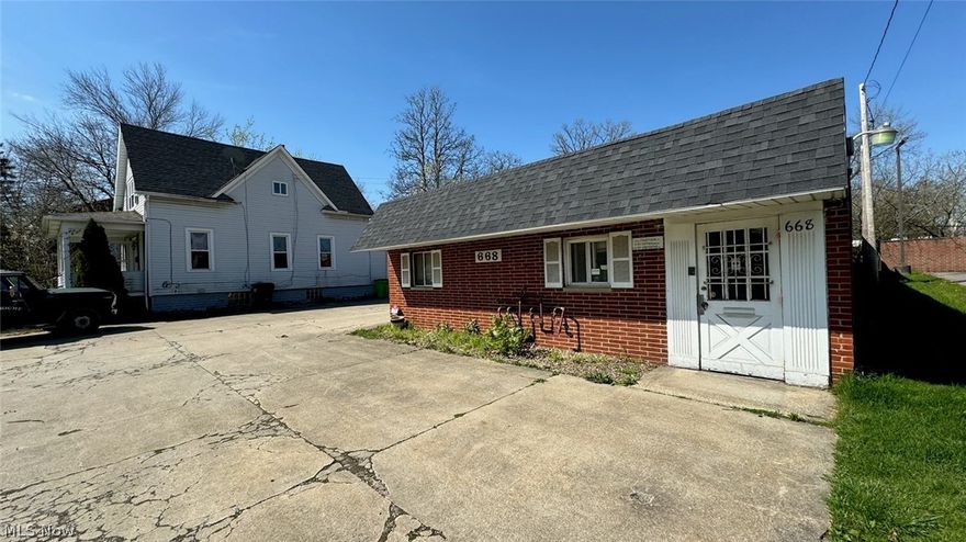 Fantastic opportunity for a live/work environment.  This commercially zoned office building and adjacent Single-Family home is perfect for construction or landscaping operation or other commercial uses.  Office area is roughly 60' x 30' consisting of 8 offices and 2 half-baths.  8 indoor garage spaces for vehicles or other inventory or equipment.  Plenty of paved area for parking.  Interior warehouse or parking space behind the office space is 75x130.    The currently occupied Single-Family home consists of 3 bedrooms, 1 bath plus living room, dining room and kitchen, full basement and detached 2-car garage.  

Lot Size on the commercial building at 668 Northfield Rd.  813-15-044  is 51 X 189. The lot size for the Single-Family home at 672 Northfield Rd., Bedford OH 44146 813-15-045  is 45X189  for a total of 96x89 or .41 acres.
