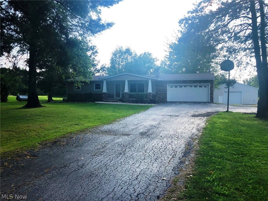 Well maintained 3 bedroom 2 bath ranch style home.  Updates and upgrades throughout the home; granite countertops, stainless steel appliances, finished basement with brick and stone veneer walls and bar! Outside is a large deck with gazebo and steps down to the stamped concrete patio.  Massive outdoor fireplace - really cool!  A few more steps take you to the pool!  Large pole barn (48 x 32). Pond in the back of the property for your swimming/fishing enjoyment!