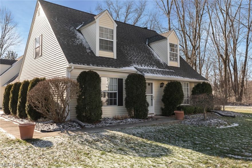 Simply the coziest Cape Cod condo in the highly desirable Kellogg Creek Condominiums!  Nestled in quiet South Mentor, this community is sought after for its large green spaces, peaceful wooded backdrops, ample parking and attractive design.  In this charming home you can choose to have your primary suite on the first floor with a walk-in closet and an en-suite full bath just steps from your living and dining room, OR you can choose to reside upstairs in a large bedroom with dormers, an en-suite full bath, an expansive loft and walk-in closet! The beautiful and spacious living room has vaulted ceilings, a big bay window and a cozy fireplace.  The gorgeous and generous sunroom overlooks your private wooded backyard and is a pleasure to enjoy throughout the year. Cooking in your eat-in kitchen is a treat with all of the stainless steel appliances and laminate flooring.  A first floor laundry room, tons of storage and a 2 car garage makes it simple to move right in and enjoy easy living!  Come see this treasured property at once!