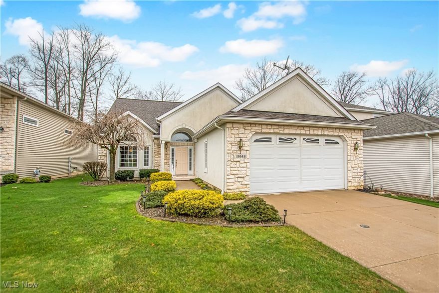 Fabulous single-floor living with over 1,700 sq ft of living space! High ceilings throughout give an open and airy feel! The eat-in kitchen includes a bay window, solid wood cabinets with crown molding, ample counterspace, and all appliances included! The spacious living room features a gas fireplace and plenty of recessed lighting! Open to the living room is the vaulted sunroom with recessed lighting and views of the wooded backyard! The sliding door off the sunroom opens to the back composite deck overlooking the private backyard! The private master suite includes a ceiling fan, dual walk-in closets, and a private bathroom with a walk-in shower and soaking tub! Completing the home is another bedroom and a full bath! The first-floor laundry room includes a utility sink and storage closet! The oversized 2-car garage offers additional overhead storage and an electric door opener! New Roof 2018! Low-maintenance living with mowing and snow removal included! Be sure to see the 3D tour! Call today for your private showing!