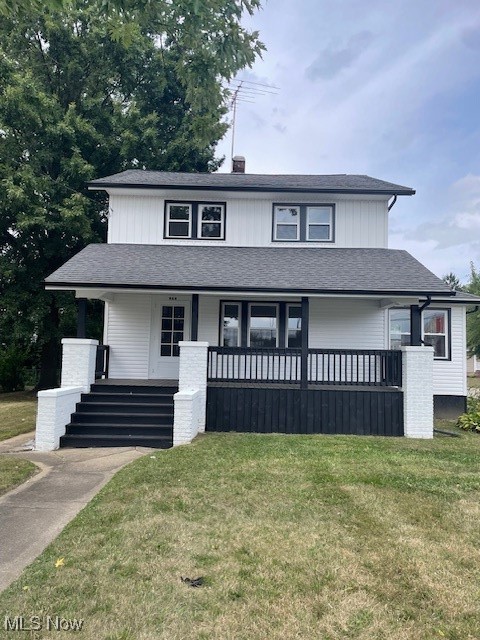 Step into this updated and remodeled 3-bedroom 1.5-bath Colonial in the heart of Barberton! New kitchen w white cabinetry and laminate floor which opens to the formal dining room. Cozy up in the living room to a stone fireplace flanked by bookcases. Lots of natural woodwork and hardwood floors throughout! Enjoy the convenience of the first-floor half bath addition. Sun room off the living room. Second floor offers 3 spacious bedrooms. Main bath boasts a huge walk-in shower with beautiful tile work and a separate tub. Relax on the front porch with new decking. Other updates: New windows & glass block, vinyl siding, furnace and central air, hot water tank 2024, freshly painted throughout. One-car detached garage w carport. Convenient location, close to hospital, restaurants and shopping.