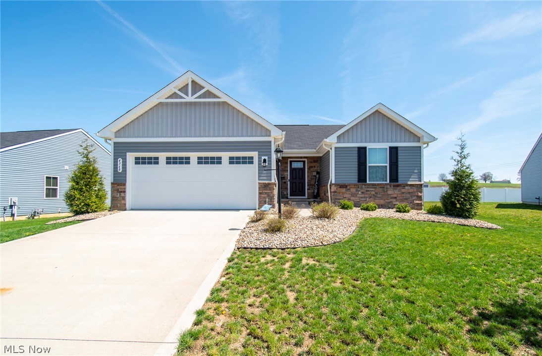 Welcome to this beautiful ranch located in a cul-de-sac in Massillon! Built in 2021, this house has so much to offer! Upon arriving, you'll notice the gorgeous stone landscaping leading up to the front entrance. When entering, to the right are two of the three bedrooms, along with a full bath. Down the hall to the left is the garage and basement entrances. The basement is large and great for storage or has the possibility of being totally refinished. Entering into the main living area, you'll notice the open concept, great for entertaining purposes. The kitchen offers great counter and cabinet space along with a pantry and eat in island. The laundry room is located across the hall from the primary bedroom, making laundry that much easier! Off the primary bedroom is another full bath and walk in closet. The sliding doors off the dining area lead you to the back yard where you can enjoy the quiet neighborhood! A common area pavilion, fire pit and grill are also just steps away for the enjoyment of this wonderful community! The possibilities for this one are endless! Call today to schedule your showing!