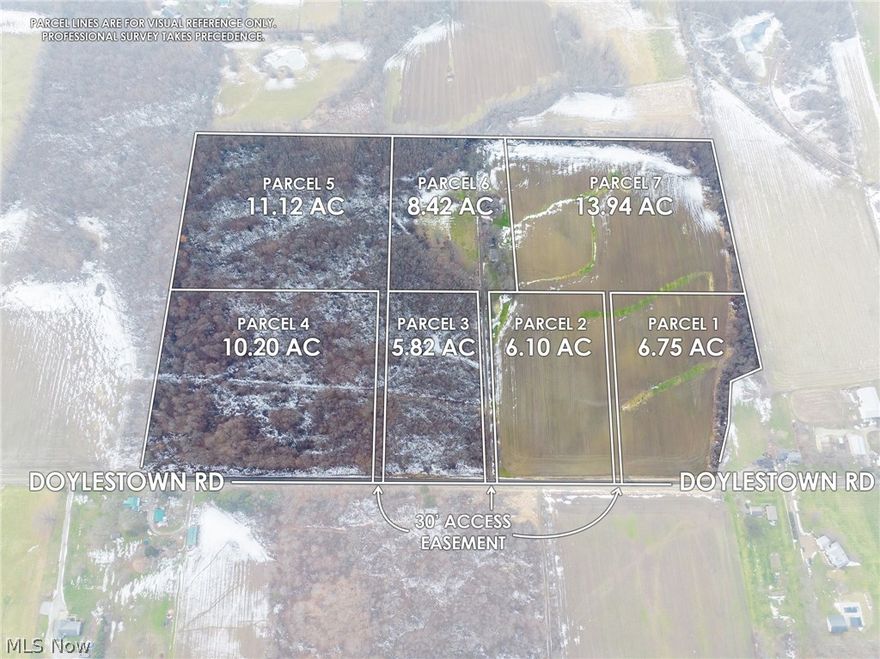 Onsite Live Auction Saturday, March 28th at 11:00 AM. Up for auction is an outstanding opportunity to own your own mini farm or prime building tract just southeast of Seville with quick access to I-71 and I-76. This 62+ acre property will be offered in 7 parcels or as a whole, providing flexibility to match your goals. The property features an older 3-bedroom, 1-bath home with a basement that could use some TLC, but the potential is strong—especially with the option to purchase additional acreage to create the farm you’ve been waiting for. The building and farming parcels are attractive, usable tracts ideal for a dream home site, while the wooded parcels offer excellent recreational opportunities—perfect for building a cabin and hunting right out your back door. Located in northern Wayne County, this versatile property appeals to farmers, investors, outdoorsmen, and future homeowners alike. All parcels have preliminary county approvals for driveways; all seller-owned mineral rights will transfer at closing, and the property is currently enrolled in CAUV, with the buyer responsible for any tax recoupment if the status changes.