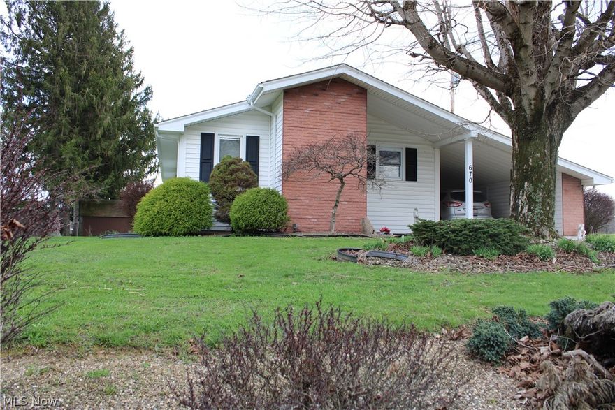 Ranch home on full basement. 3 bedrooms, 1 full bath, 2-1/2 baths. Cathedral ceiling in living room, kitchen/dining area.  
Finished family room in basement. Also laundry room and 1/2 bath in basement.  Updated gas forced air furnace and A/C in 2021. Updated hot water heater in 2021.  Roof updated in 2017. 
Town water and septic.  Just West of Woodsfield.