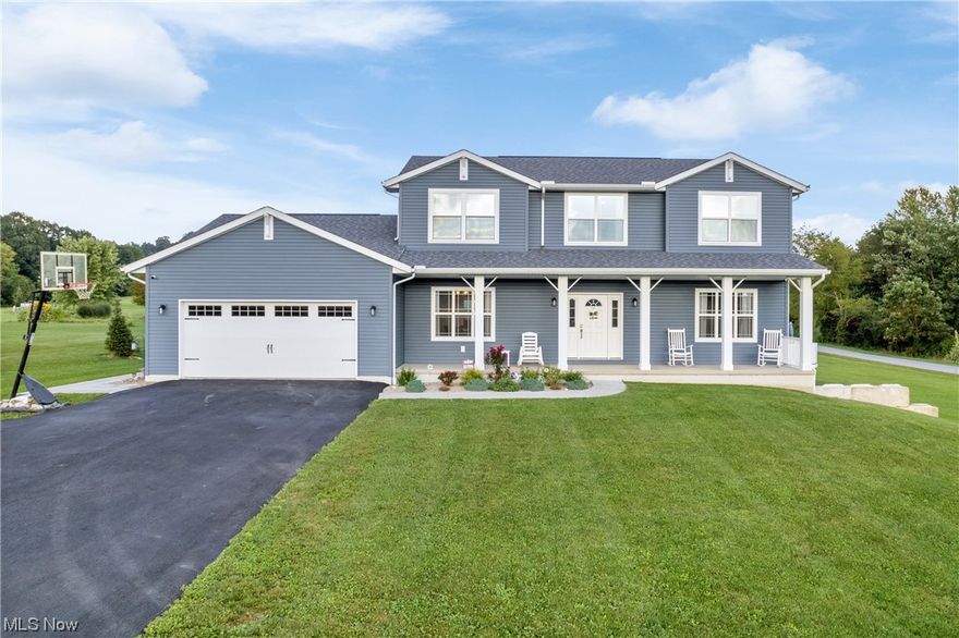 Welcome to 14566 Moine Rd! Built in 2020, this colonial featuring 4 bd, 5ba, a 2 car attached garage & 1 detached, 2 owner's suites, a finished walkout lower level and situated on a 1.9 ace lot are just a few highlights! Some details include a gorgeous kitchen w/ quartz countertops, white cabinetry, an island area perfect for meal preparation & casual dining, and an eat-in kitchen area. First floor office/ den. The family room features in-ceiling surround sound & fireplace elevating your entertainment experience. Host gatherings in the dining room or extend the fun outdoors to the 640 sq. ft. composite deck for entertainment. Luxury vinyl planks grace the first floor, combining durability and style. 1st-floor Primary Suite offering living room, walk-in-closet, space for a fully equipped kitchen, which has also been cleverly transformed into an in-law suite for added versatility. Luxurious 2nd floor Owner’s suite includes an ensuite equipped with a heated jacuzzi tub for ultimate relaxation. A bonus loft/hobby room provides additional space for your creative pursuits. Expand your living space with the finished walkout lower level, providing an extra 625 sq. ft. of entertaining / recreation space. New pole barn built in 2021 equipped with electric for the designated RV space on the exterior; above ground pool added in 2021 and composite pool decking in 2022. Heat pump installed for energy efficiency. Lorex 4K security system, 6 cameras and smart motion detection convey!