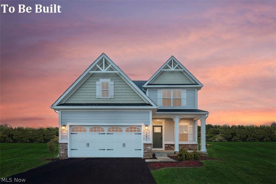 Beautiful Partial Stone Front home on a large Cul-de-Sac homesite!  Large Island in Kitchen overlooking Family Room with in-island dishwasher and sink.  Kitchen features DOUBLE OVENS & a Tiled Backsplash!  Perfect for the at home Chef!  Open concept – never miss a conversation again!   Upstairs, you’ll truly enjoy your owner’s suite, featuring TWO Walk-in Closets & your own Full Bathroom with TWO sinks and a Shower.   2nd Floor Laundry Room.  Enjoy relaxing in this serene community with stunning sunsets and a playground.  Community has a rural feeling while still being close to I-76, Downtown Akron, and Downtown Kent, and TONS of AMENTITIES!  Warranties included.  BuiltSmart energy efficiency will save you Thousands on utility bills.  To be built.