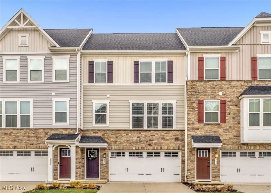 Stylish, immaculate, move-in ready townhome with NO PROPERTY TAXES until 2035! Enjoy modern living just steps from the Cuyahoga Valley National Park Towpath Trail and BARC Akron Dog Park — the perfect setting for an active lifestyle. This bright and inviting home in the sought after Hickory neighborhood features 10-foot ceilings and oversized windows that fill the open floor plan with natural light. The crisp white Kitchen shines with stainless steel appliances, quartz countertops, and $15,000 in tasteful builder upgrades. Luxury vinyl plank flooring extends throughout the Main Level, which also includes a convenient Half Bath and a Flexible Nook ideal for a home office or reading space. Upstairs, the spacious Primary Suite boasts a large Walk-In Closet and a beautifully Upgraded Bath with dual sinks and premium finishes. Two additional Bedrooms and another upgraded Full Bath complete the Second Floor. The Walk-Out Lower Level provides great flex space — perfect for a treadmill, home gym, or future rec area — and opens to a yard ready for your personal touches, such as a patio or fenced-in space for pets. Enjoy a nearly new home with all the upgrades — and no property taxes until 2035! Schedule your private tour today.