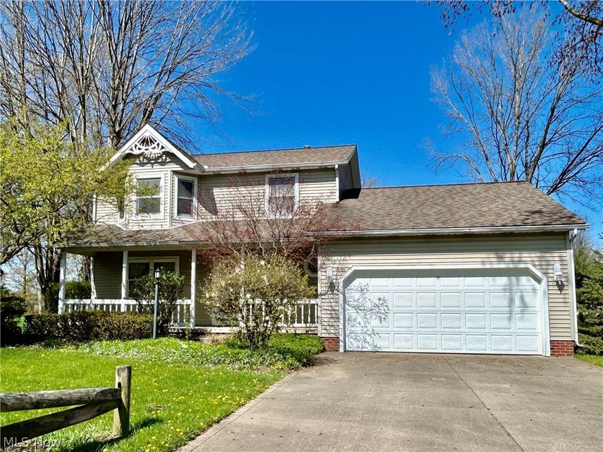 Welcome to this Classic Colonial in Painesville Township!  There is so much potential with this 3 bedroom, 3 bath home.  With a practical floor plan throughout, the first floor offers a living/dining combo, a large eat-in kitchen which flows to the family room (gas fireplace) and french doors that lead out to the light and bright sunroom.  The powder room has been renovated to accommodate a first floor laundry.  Upstairs there are two bedrooms, a hall bath and a very large owners ensuite.  There is also a full basement with the potential to add more finished living space. The larger two car garage, large front porch and lovely scenic yard complete this home.  All appliances stay.  Located in desirable Heatherstone Village and very close to Riverside High School.  Check out the 3-D Tour and call for your showing today!