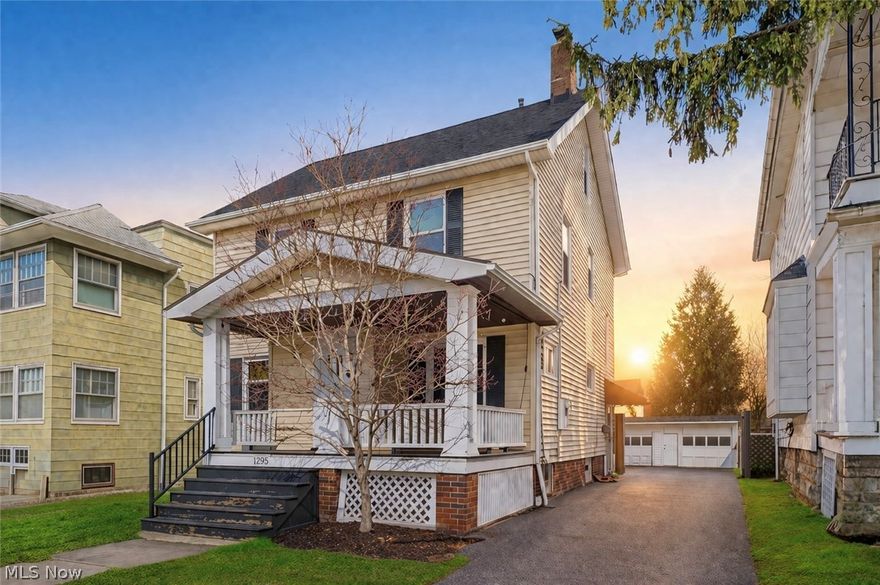 1295 Lakeland Avenue in Lakewood offers timeless charm, thoughtful updates, and a flexible layout in one of the area’s most desirable neighborhoods. This 3 bedroom, 2 bathroom home features all bedrooms on the second floor, each offering a comfortable and inviting feel, along with a bonus third floor that provides excellent potential for an additional bedroom, home office, or recreational space. The home welcomes you with strong curb appeal and a cozy covered front porch, perfect for relaxing and enjoying the neighborhood. Inside, the living room greets you with a classic fireplace and flows seamlessly into a formal dining room, ideal for everyday living and entertaining. The kitchen is spacious and fully equipped with appliances, offering both function and style. Natural woodwork throughout the home adds warmth and character at every turn. Recent updates include a new furnace in 2023, added central air in 2023, and a roof replacement completed in 2012. The garage has been improved with a leveled floor and added storage platform for extra convenience. Well maintained bathrooms and a practical layout complete the home, making this a great opportunity to own a charming property with space, character, and long term potential in Lakewood.