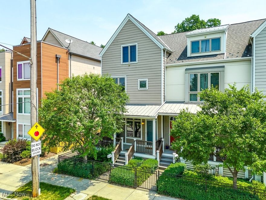 Enjoy University Circle living at its best in this quality-built 2007 modern townhome (renovated in 2014) overlooking ballfields at Case Western Reserve. A spacious modern 4 bedroom 3.5 bath home with 3 levels of wonderful living space and a private fenced yard. Recent updates in 2023 include: Master bedroom shower remodel and new cabinetry; newly painted 2nd and 3rd floor front bedrooms and 3rd floor bathroom. In 2024 the back sidewalk concrete replaced and new backyard fence. Sit out on the covered front porch thatleads to the open first floor level featuring an open dining room, kitchen with stainless appliances, great room with fireplace, and powder room that leads to back entry. Walk out onto the private fenced backyard and patio that leads to the 2 car garage. Second floor includes master suite with walk in closet, newer 2023 walk-in shower and wall of windows and second spacious bedroom and hall full bath. Charming built-in bookshelves & blanket benches in the hallway leading to the third floor that includes two additional bedrooms (great for office, work out space or guest suites) and 3rd full bath. Full unfinished basement perfect for storage and also plumbed for an additional bath if needed. Enjoy all the benefits of living on a university campus taking in visits to Cleveland's world renowned Art Museum, Orchestra, Natural History Museum, Cinematheque, Cultural Gardens, Little Italy great restaurants and close proximity to all that Downtown Cleveland includes and more!  Also available for sale or lease purchase - $489,000.