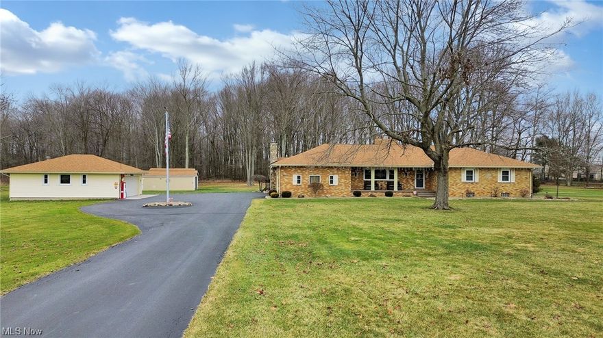 Welcome to your dream home in the heart of Poland! This stunning brick ranch is a true gem, Featuring 3 beds, 3 full baths and first floor laundry. Boasting a brand new roof and windows that flood the house with natural light. Step into the updated kitchen with a cozy fireplace, where you'll be inspired to whip up culinary masterpieces. Open concept living room.  Need extra space? The finished basement features a one of a kind bar plus bonus bedroom and full bathroom.  
And let's not forget about the incredible sunroom, perfect for year-round enjoyment. Step out onto the spacious deck and imagine all the unforgettable moments you'll create while entertaining. And for car enthusiasts or hobbyists, there's an additional heated 2-car garage with a convenient half bath. Whole house Generator, Pool table and Hot tub staying. This home sitting on over 3.5 Acres will not last long, Call Today for your private showing!