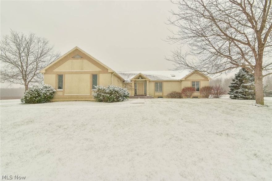 The search stops here!  Lovely, well maintained original owner, 3 bedroom Ranch home in Western Reserve School District.  Large Living room, den, dining room with vaulted ceiling.  Open kitchen with lots of cabinets and breakfast bar.  1st floor laundry. Master suite with full master bathroom and walk in closet. Full dry basement with finished room for an office or potential 4th bedroom, and a workshop.  2 car attached garage.  This beautiful home is situated on 21 acres with a pond and free gas!  Home warranty included for a worry free purchase!  New roof in 2016.  Call today for your orivate showing!