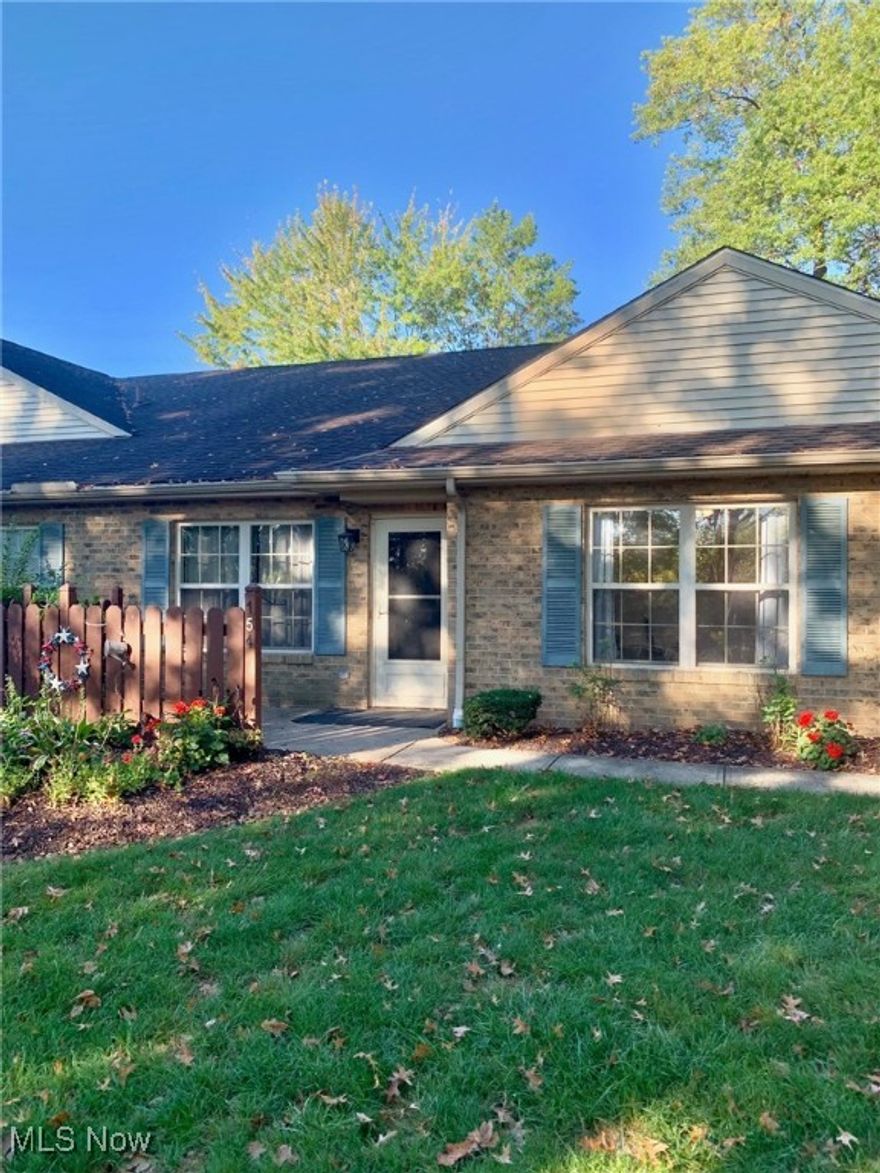 Great Location in Elyria;   Well appointed  RANCH Condominium featuring High Ceilings, 2 Bedrooms, 2 Bathrooms, Central Air,  Large Bonus Room Has crown molding and is  off the large living room, (both rooms have a double size window)  New Vinyl LTV wood like  gorgeous flooring, new neutral carpet in bedrooms.  Master Bedroom has crown molding its own window and walk in bathroom, with walk in Large Closet space,   Second bathroom has tub with shower head. Kitchen has a pantry and newer appliances. stove is electric.   the front door has a peep hole. and there is an outside covered  electric outlet.  this condo is the last section at the end of  Bentley Rd.  no cars shining their lights in or passing your home. Your view is mostly wooded,  so private and peaceful.  low maintenance condo.   the garage has a pull down ladder for storage.the  one and a half garage has a utility closet with its own door.   a side opener for garage door.   curtains in master closet stay ; others do not.