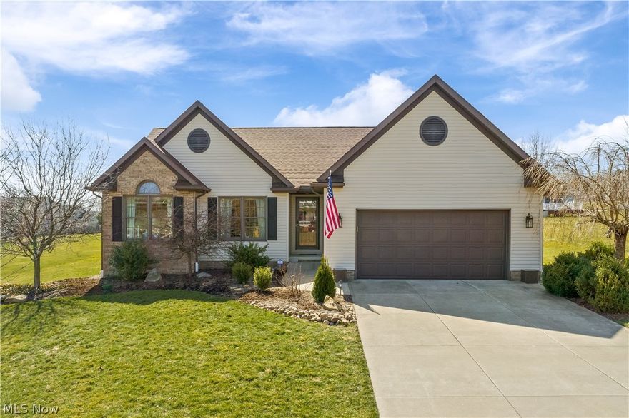 Nothing to do but move into this 3 bedroom (split floorplan), custom ranch in the desirable Country View Estates! Upon entering your front foyer, you will be greeted with large living room windows, providing abundant natural light along with vaulted ceilings that compliment the open floor plan. The kitchen is equipped with ample storage, new stainless steel appliances and overlooks the stamped concrete patio, the perfect space to entertain your guests! Just off the 2 car plus garage, is an impressive laundry/drop zone room. Rounding off that corner of the home is the spacious, private master retreat. Boasting a large walk in closet, soaker tub, shower and oversized vanity; the ideal place to relax and unwind after a long day. The opposite side of the home features a full bathroom with two additional bedrooms both generous in size and closet space. Just when you think it can't get any better, the finished basement with high ceilings, custom bar with concrete countertops, shiplap wall an