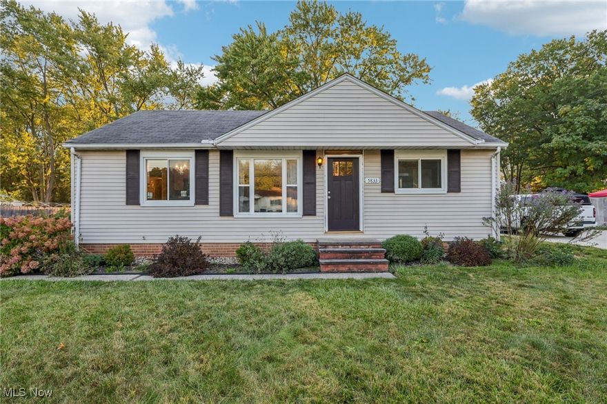 Welcome to this beautifully updated 3-bedroom, 1-bath open concept ranch situated on a peaceful .58-acre lot in North Olmsted. This well-maintained home offers charming curb appeal and an inviting, modern interior. Updates include lighting, doors, windows, bathroom, and kitchen featuring modern cabinetry, solid surface counters, ceramic wood-plank flooring, glass tile backsplash, and stainless steel appliances for a bright and airy feel. The open layout is filled with natural light from large windows, creating a warm and welcoming atmosphere. The full basement with laundry offers excellent storage and the opportunity to add your personal touches. Outside, enjoy a private, partially fenced backyard and a 2-car detached garage with workshop space. Conveniently located near parks, major highways, and Crocker Park’s dining and shopping amenities, this home perfectly blends comfort, style, and location.