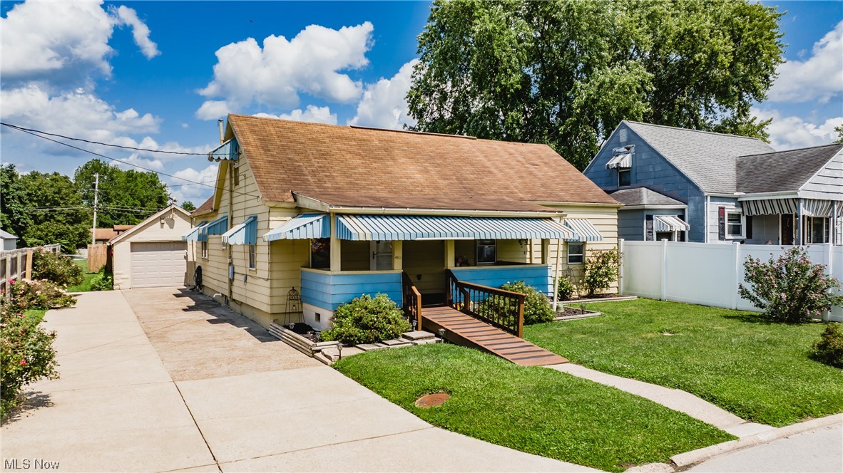 Ranch style home with a full finished attic that could be used as a third bedroom. Ceiling is too low for added sq ft to home by appraiser, but great for using. Nice large living room with gas fireplace. Room off back of kitchen could be dining room or family room. There appears to be wood floor under living room carpet. Detached garage and covered patio surrounded by privacy fence. . Being sold as is but is move in ready.