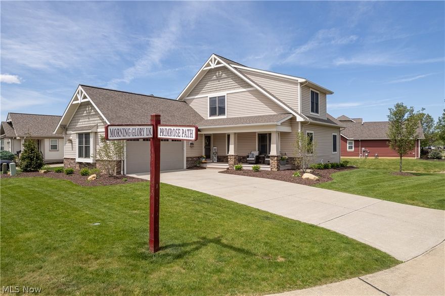 Welcome home to this 4 bedroom, 3.5 bath amish built home with 2 car attached garage located on a corner lot in the desirable, maintenance free Arbor Lakes allotment. Enjoy covered front porch as you walk into this beautiful updated home with eat-in kitchen and open floor plan. The main floor consists of a custom laundry room, half bath,  4th bedroom, and a full owners-suite complete with an attached full bath and walk-in closet. Sun room off the great room is perfect for morning coffee or winding down after a long day at work. The view from this room is breathtaking with access to newer 2 level deck and overlooking community lake. Upstairs offers you loft area overlooking the main floor and two generously sized bedrooms and another full bathroom. Head to the partially finished basement that is perfect for entertaining with updated bar area. There is a full bathroom and office or extra bedroom and plenty of storage area included in this amazing basement. This home is equipped with a back-up generator, new LVT flooring installed Oct 2023, landscaping all new in 2023