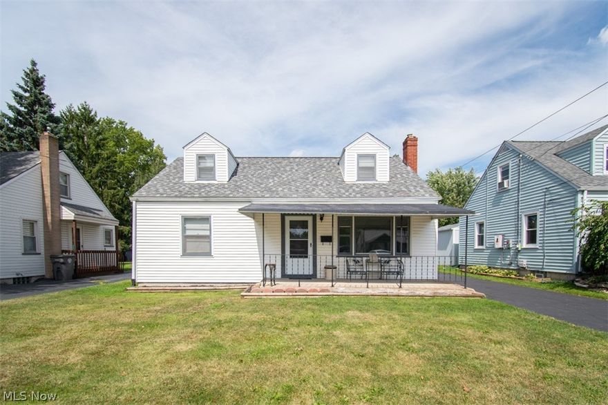 Picture yourself relaxing on your large covered front porch of this recently updated, Brownlee Woods cape cod home! As you enter, you'll be greeted by plenty of natural lighting in the living room, two bedrooms on the main floor, full bathroom and eat-in kitchen with sliding glass door access to the back yard, where you'll enjoy a privacy fence and one and a half car garage. Upstairs, you'll find the third bedroom with two dormer windows overlooking the front yard. Take a short stroll to Lynn Park just down the street from you! Updates include fresh paint throughout, new roof 2022 (including garage), new garage door, brand new flooring, brand new carpeting, new countertops, new hot water tank, updated furnace, new shower, new faucet in kitchen and bathroom, new vanity, new light fixtures throughout, new ceiling fans, blacktop driveway, newly sealed.