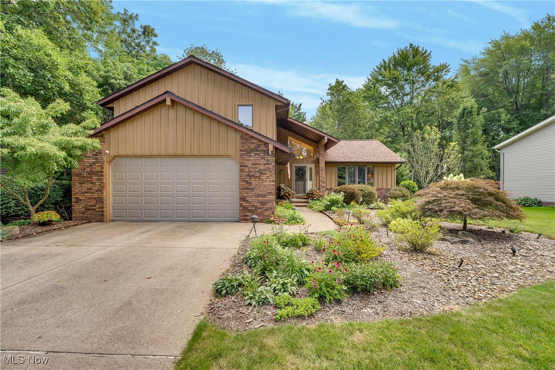 Beautifully maintained and thoughtfully updated, this stately four-level split in the heart of Solon offers an ideal blend of style, function, and space. The nicely landscaped yard and strong curb appeal set the tone for what’s inside. Hardwood floors greet you in the gracious foyer and flow into the open living and dining rooms, both enhanced by a beamed cathedral ceiling and abundant natural light. The updated kitchen features white glazed cabinetry, custom tile backsplash, granite countertops, and stainless steel appliances—all included. The adjacent eating area overlooks the cozy family room and leads to a serene sunroom with a vaulted ceiling, two newer skylights, ceramic tile floor, and access to a two-tier deck and private backyard. The family room is a welcoming space with recessed lighting, a gas fireplace with gas logs, and a granite-topped dry bar—perfect for entertaining. A full bath with tile floor and shower is located off the back hall, along with an ultra-functional laundry/mudroom offering cabinetry, counter space, tile flooring, and room for a second refrigerator. Upstairs, you'll find three bedrooms with hardwood floors and two full baths. The hall bath features dual sinks, a skylight, tile floor, and a tub/shower. The owner’s suite is a private retreat with a sitting area, great closet space, and a vaulted en-suite bath complete with another skylight, a large soaking tub, and a tiled shower. The finished lower level provides a versatile rec room with newer carpet. Outside, enjoy a beautifully private yard with a paver patio, two-level deck, and storage shed. Updates: Roof and skylights 2024. Rec room 2022, FR carpet 2022, garage door and opener 2022, water heater 2021, HVAC 2016, kitchen 2016. A fantastic opportunity to own a well-appointed home in a prime Solon location!