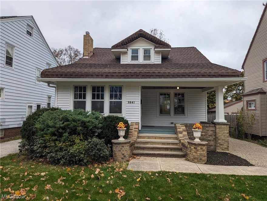 Renovated cottage style cape cod with an open feeling layout and tons of original charm in desirable Cleveland Heights. Charming front porch. Living room fireplace surrounded with original built-ins.  Modernized kitchen with recessed lighting, shaker soft close cabinets, quartz counters, and stainless appliances. Convenient first floor full bathroom with tiled stand up shower. New flooring, carpet, and paint throughout. Updated electric panel and newer lighting fixtures. New water heater, younger furnace that's been recently serviced. Newer oversized one car garage. Cleveland Heights Point of sale compliant. "Other" room in listing is the entire basement area.