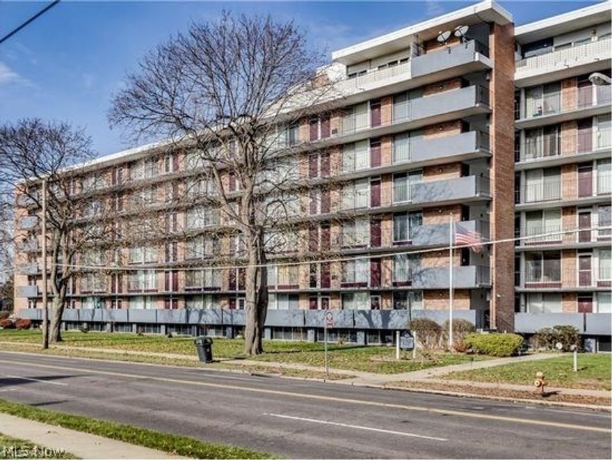 Seven Stories East high rise condo in East Akron/Ellet area.  Open floor plan with neutral décor.  Updated kitchen with Corian counters, full tile backsplash and ceramic floor. All appliances stay including a built-in washer that's rare to have in a unit. Full bath with extra storage.  Newer water heater in unit.  Bedroom has brick feature wall, laminate floor, built-in storage, double closets, and covered balcony with view of pool.  Ceiling fan in every room.  Clean and move-in ready! Lottery assigned indoor parking available for additional $50/mo.  Pool with clubhouse, security building with elevator, laundry room on premises.