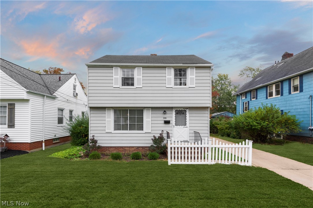 Charming Colonial with wonderful curb appeal. Large private rear yard with patio enclosure featuring additional living space and rear yard access. Interior is light and bright. Living room with coved ceilings, wood floors, and large picture window. Open floor plan between the kitchen and dining room with breakfast bar. Three season patio enclosure with beadboard wood ceiling accessed off dining area. Kitchen has tiled floor, ample counter and storage space. All appliances stay. Beautiful wrought iron stairway with exposed wood stairs leads to bedroom level. Upstairs has three bedrooms, and nice sized full bath. Large landing with linen closet. Oversized one and one-half car garage with opener. Recent property updates and improvements include: Painted interior, many windows, entry doors, electric panel, kitchen, bathroom. Ideal location with short walk to Lyndhurst community center and Lyndhurst Park. Close to shopping, schools, parks, and highway.