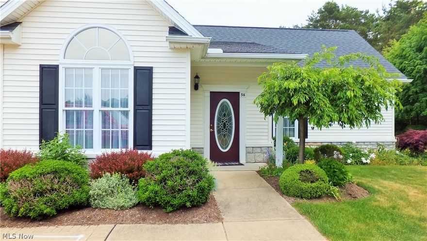 This customized, handicap accessible Ranch Condo with expanded Great room is a must see. Kitchen boasts upgraded custom cabinets and Quartz countertop, glass doors on breakfast, custom Quartz top table and chairs stay, Nature stone floor in garage and custom cabinets. Pull down stairs for attic storage, private Nature Stone patio with Vinyl Fence, All flooring has been updated.  Fireplace updated with enclosed flat screen TV that stays. Walk in showers in both bathrooms, walk in closet in Master Bedroom, beautiful leaded stained glass window add extra privacy.