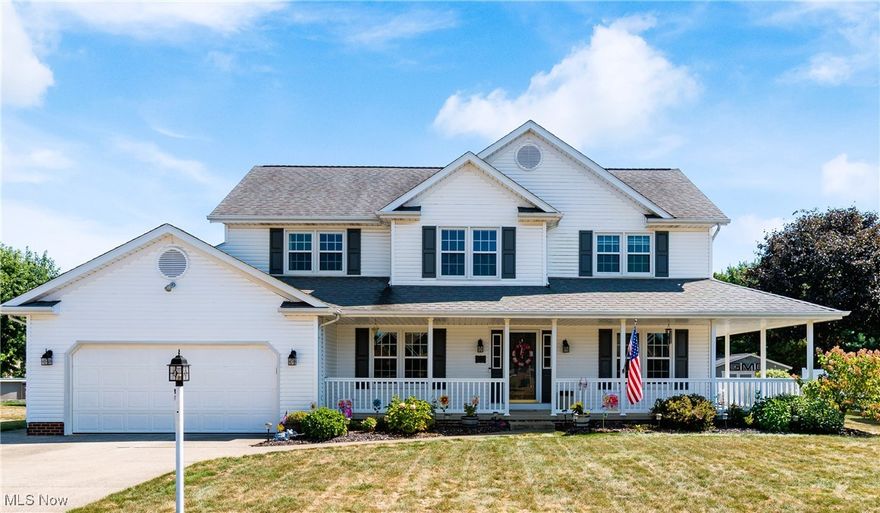 Welcome to your dream home in Perry Township! This charming home boasts a stunning wraparound front porch - imagine all the holiday decorating possibilities!  Inside you'll find a traditional but open floor plan you will love.  The  remodeled kitchen has granite countertops, lots of cabinetry with pull out shelves, an island, and stainless-steel appliances. Cooks will love the gas top stove and electric convection oven.  The dining area flows into the family room with so much natural light and a gas log fireplace.  Use the living room however it works for your family.  It would make a great office, playroom or another entertainment space.  The formal dining room is currently set up as a fun bar room - so unique!  There is also a half bath and laundry room on the first floor.  Upstairs are 4 bedrooms in total.  The Master suite easily accommodates a king size bed, has a large walk-in closet, and an attached bath with garden tub and separate shower.  The other 3 bedrooms are all good sized and share a full bathroom.  Men will appreciate that the basement can be accessed from the house or the garage.  Partial finishing of the basement was started, so if more living space is needed, it will be easy to complete.  Outside is a nice deck off the kitchen as well as a patio that could hold a hot tub.  The low maintenance backyard offers a shed for extra storage.  Windows were replaced in 2017, and the furnace and air were new in 2024, with a whole house air purifier and humidifier.  Call your agent for a list of all updates.  There is nothing to do here but move in and enjoy!