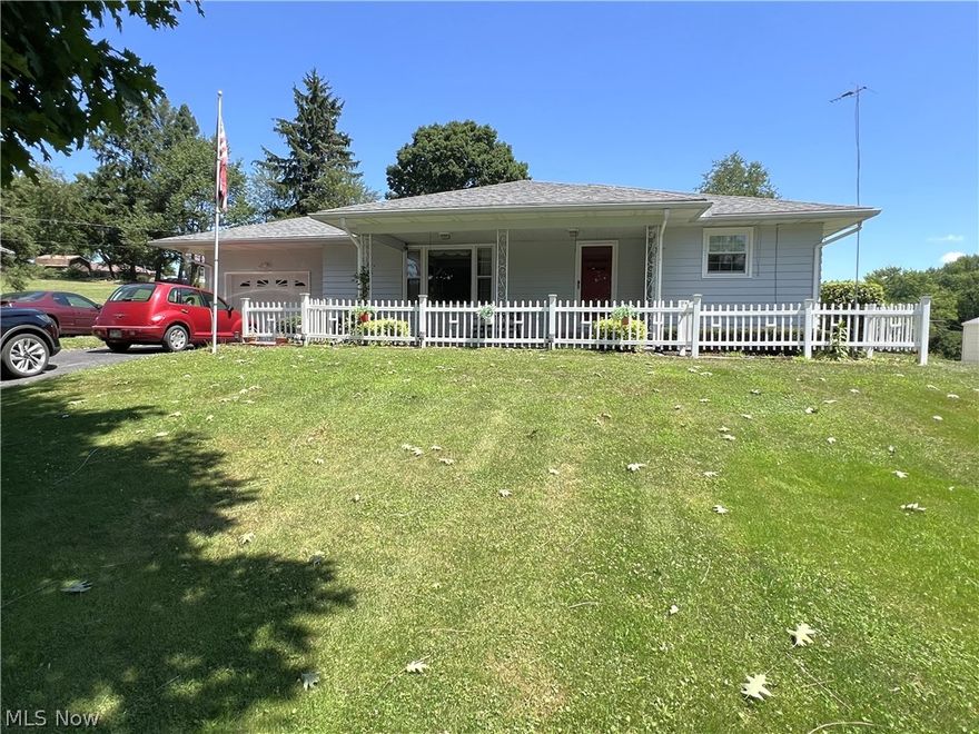 Beautiful single-floor home in Calcutta. The home has 3 bedrooms, 2 full bathrooms, an attached garage, a finished basement, and much more. Outside, the home has a covered front porch (9'x20'), a 1-car garage, brick sidewalks, a rock garden, a flat back yard, two sheds (12'x16' & 8'x12'), a rear brick patio (12'x14') off the sunroom, and more. Entering through the front door, you are greeted by a large formal living. Off the living room is the dining room and kitchen. The kitchen has an electric range, dishwasher, built-in microwave above the stove, refrigerator, and white cabinets. Step down from the dining room into the added sunroom. The sunroom was built on a slab with ceramic tile flooring, a brick fireplace, vaulted ceilings with two skylights (replaced in 2017), floor-to-ceiling windows, and built-in audio. Down the hallway, you'll find 3-bedrooms and a full bathroom. Downstairs is a family room with another brick fireplace, a full bathroom, a laundry room, a utility room, storage space, and an outside entrance. Updates include shingles in 2017, the well pump was replaced in October of 2023, the heat pump compressor in 2024, skylights in the sunroom were replaced in 2017, interior six-panel doors installed in 2022, and the majority of house windows replaced in 2021.