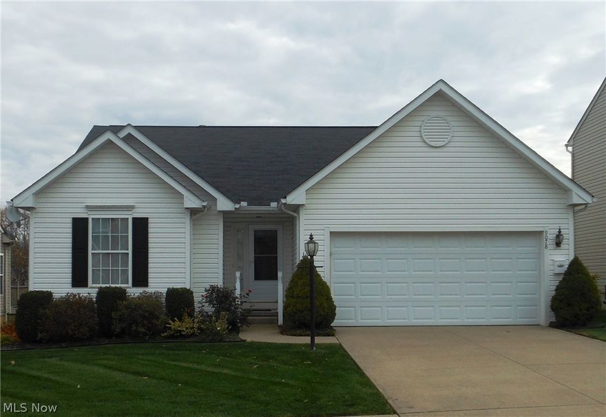 Beautiful one owner move in ready ranch home built in 2006. North Canton CSD. 1494 Sq. Ft. 3 Bd. 2 Ba. open concept design located in a desirable neighborhood. Large great room open to the dining area/sun room and kitchen all with wonderful pond views. Awesome vinyl deck for entertaining! Big master suite complete with a shower, garden tub and a walk-in closet. Basement is roughed in for a 1/2 bath. Great home, location & price!