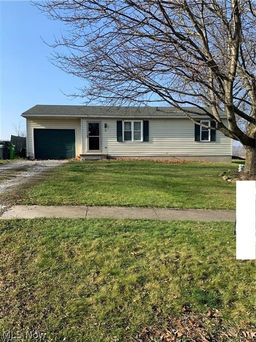 Welcome to this move in ready 2 bed, 1 bath home. Perfect for a small family! Walk in to your spacious living room with coat closet. Down the hall you'll find your 2 bedrooms, both with spacious closets. Across the hall is your full bath for easy access. This house boasts a large eat in kitchen, included is the refrigerator and electric range! Easy access from the kitchen to the 1 car attached garage with opener. Downstairs you'll find over 300sq ft of finished entertaining space! Room in the back is set up as a third bedroom with large closet! You'll find laundry and storage separate from the finished space. Washer and dryer included. Plenty of storage space! Outside you'll find a nice front yard with a mature tree providing shade in the summer, and a large back yard with paver patio. And included is a large 8x10 storage shed for all your lawn and holiday storage! Yard faces acres of farmland for peaceful evenings on the patio! Updates include newer roof (2010), newer windows (2012),