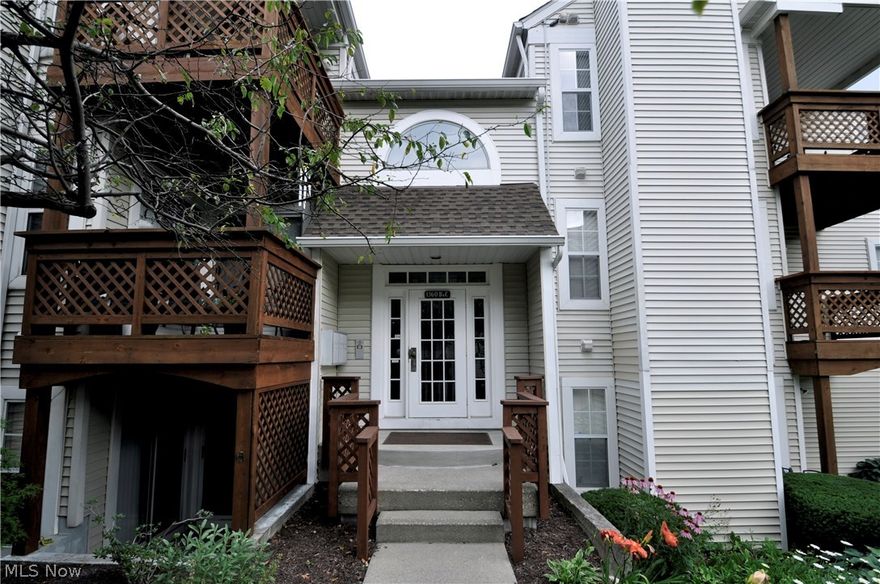 Welcome home to your maintenance-free condo located within walking distance to Crocker Park and The Promenade. This move in ready 2 bedroom, 2 full bath condo is located on the 1st floor.  The dining room is open to the living room which features a wood burning fireplace as its centerpiece. 2 sets of sliding glass doors lead out to your private patio while providing an abundance of natural light. Both bedrooms are good sized, while the master bedroom has 2 closets, a makeup area and your private bathroom. In-suite laundry, a 1 car garage and an in-ground pool offer additional amenities for this fantastic condo. Call today for a private showing.