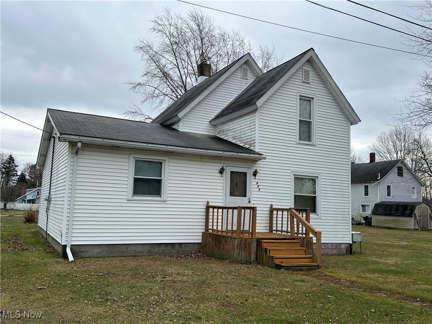 3 or possibly 4 bedroom 1.5 bath 2-story located on a low traffic street on Conneaut's eastside. Spacious kitchen, 1st floor half bath and laundry combo, 2 - 1st floor bedrooms, 2+ car detached garage, covered, wrap-a-round porch, vinyl sided and AC.