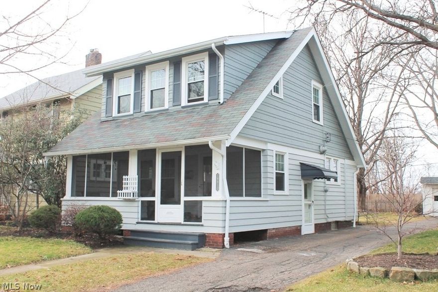 Great house on scenic dead end side street in awesome Rocky River location. Just a few steps away from shopping, restaurants, wine bars, Whole Foods, CVS, & much more.  Private screened front porch spans the entire width of the house…..an amazing year round space. Front living room w/ hardwood floors & fireplace w/ mantle & floor to ceiling mirror. Large dining room has hardwood floors & built-in corner cabinet w/ glass doors. Kitchen w/ white cabinets & stainless steel appliances. Convenient ½ bath on the 1st floor. Beautiful wood stairway & up hall w/ wood floors & closet w/ built-in cabinets/drawers. Master bedroom w/ wood floors, 4 windows, ceiling fan, & 2 separate closets. 2nd bedroom has newer carpet, 2 closets, overhead light, pull-down access to the attic, & door to the enclosed 3-season room overlooking back yard. Modern full bath was just remodeled & boasts a plank tile floor w/ glass tile shower accents. Sliding rear door off the dining room leads to the 20x12 back deck ove